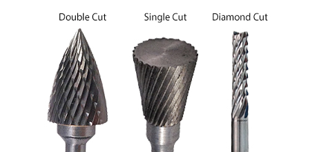 Single cut, double cut and diamond cut die grinder bits