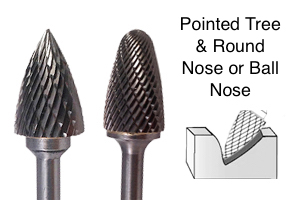 Carbide pointed tree burr and carbide Ball nose tree