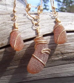 Dark Amber Sea Glass Necklace with Pendant and Earrings by Odyssey Sea Glass