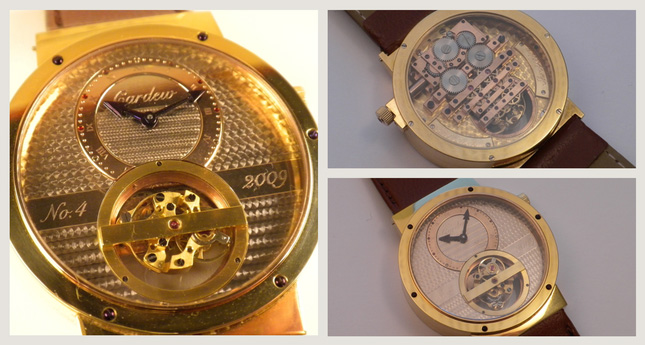 The Mike Cardew FBHI Tourbillon wristwatch. Every part has been made by hand by self taught watchmaker Mike Cardew